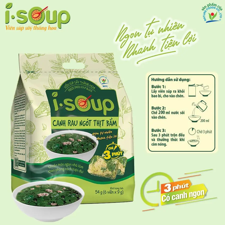 Viên Canh Rau Ngót Thịt Bằm I-Soup 54G /Malabar Spinach Soup with Ground Pork