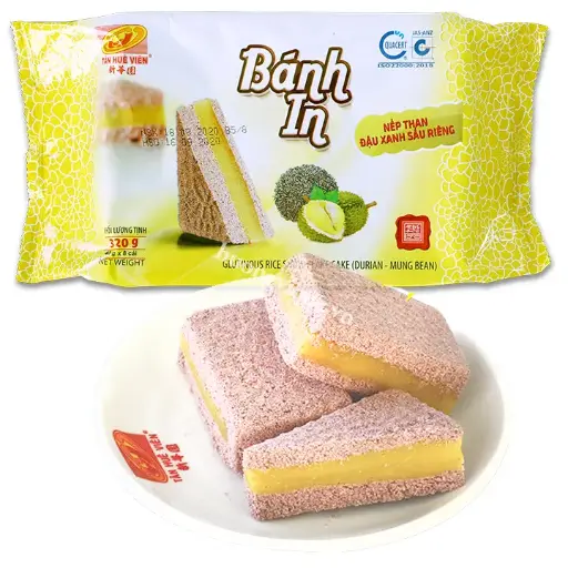 [SL-INNT-DXSR-320] Bánh In Nếp Than Đậu Xanh Sầu Riêng 320G /Mung Bean Durian Glutinous Rice Snowflake Cake